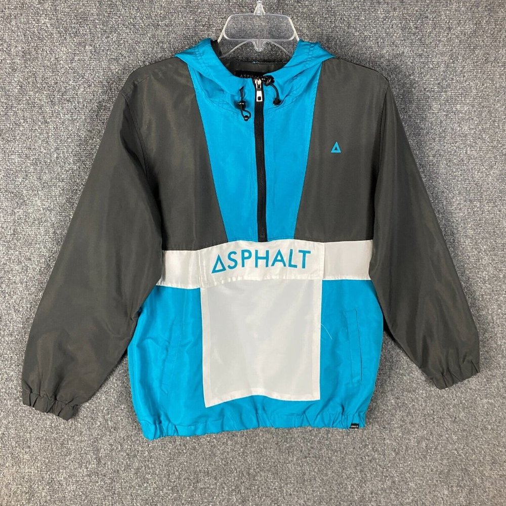 Asphalt Windbreaker Jacket Men's Small 1/2 Zip Hooded 100% Polyester Adults S